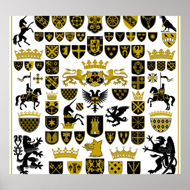 Heraldry crests, symbolic designs. poster (Front)