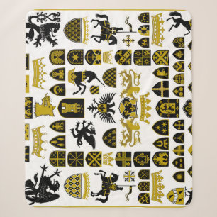 Heraldry crests, symbolic designs. sherpa blanket
