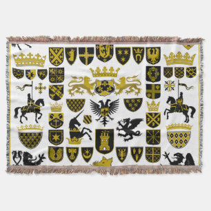 Heraldry crests, symbolic designs. throw blanket