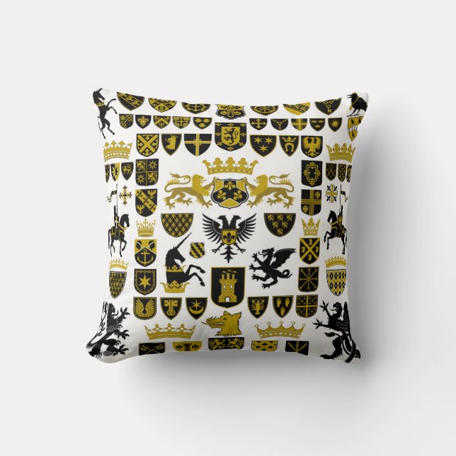 Heraldry crests, symbolic designs. throw pillow (Front)