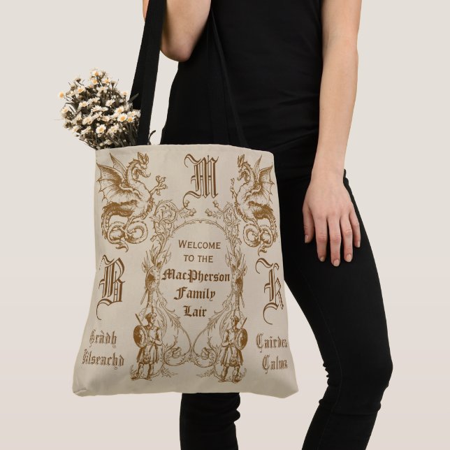Heraldry Dragon Scottish Clansman Warrior Frame Tote Bag (Close Up)