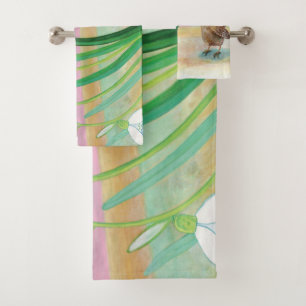 Heralds of spring - Wren bird and snowdrops   Bath Towel Set