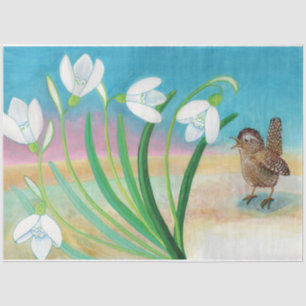 Heralds of spring - Wren bird and snowdrops Tissue Paper