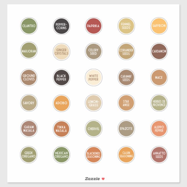 Herb and Spice Gourmet colour coded labels (Sheet)