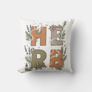 HERB Botanical Vintage Typography Art Throw Pillow