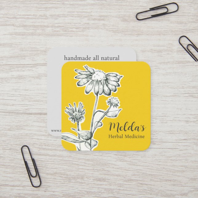 Herb Business Echinacea Coneflower Plant Custom Square Business Card (Front/Back In Situ)