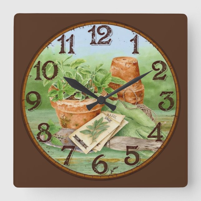 Herb Garden Square Wall Clock (Front)