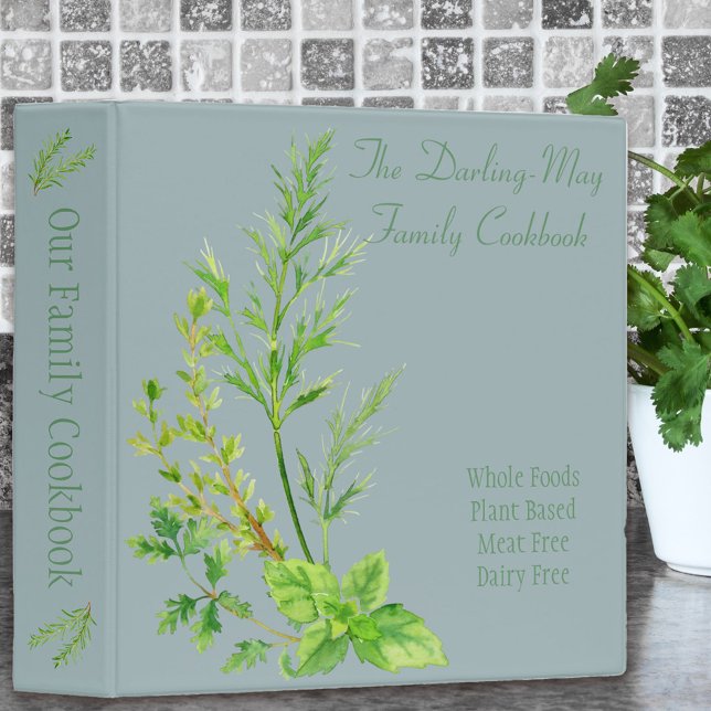 Herb Leaf - Personalized Family Recipe Cookbook Binder (Kitchen recipe binder with fresh herb design)
