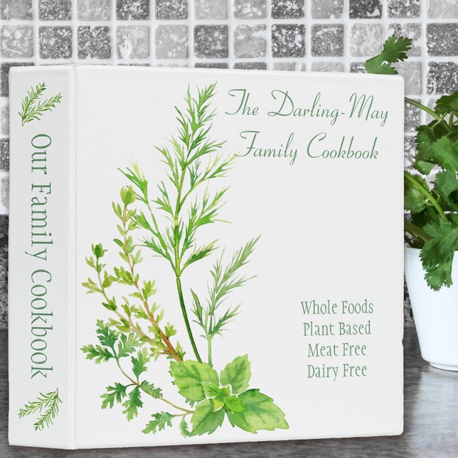Herb Leaf - Personalized Family Recipe Cookbook Binder (Kitchen recipe binder with fresh herb design)