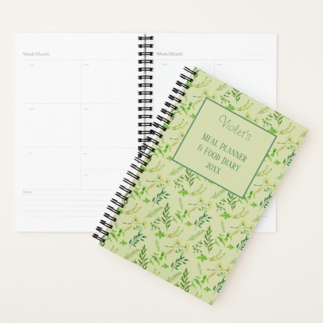 Herb Leaves - Green Personalized Food Diary & Meal Planner (Display)