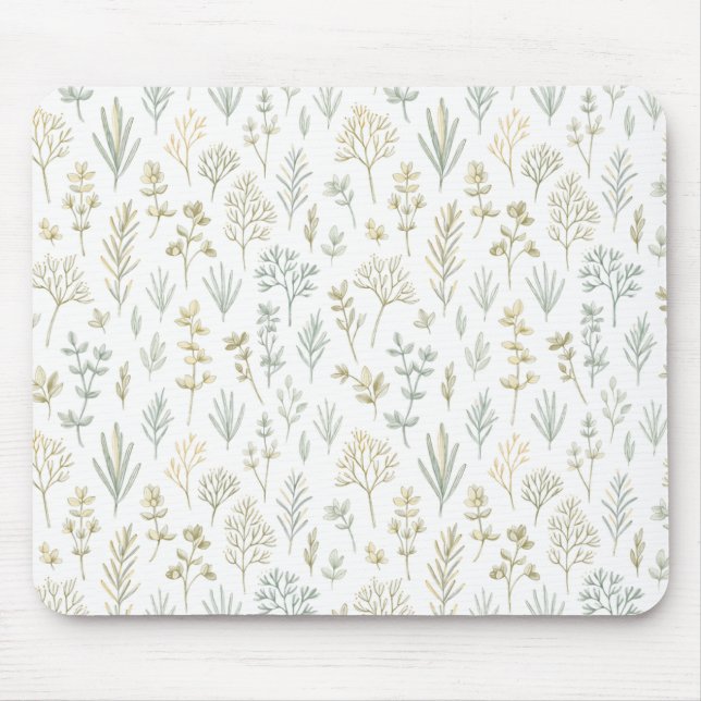 Herb Sprigs Micro Botanical Repeating Pattern Mouse Pad (Front)