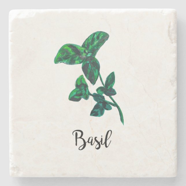 Herb Watercolor Painting Word Art Stone Coaster (Front)