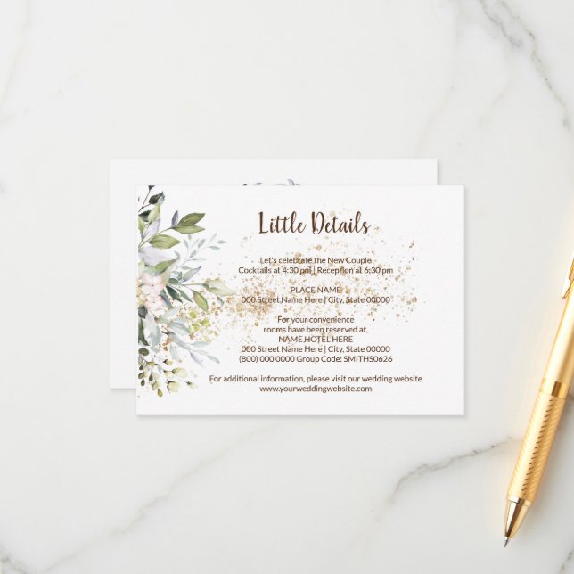 Herbal Bridal Shower Wedding Details Enclosure Card (Front/Back In Situ)