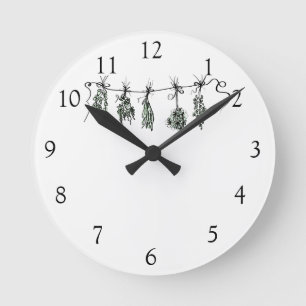 Herbal garden drawing minimalist botanical boho round clock