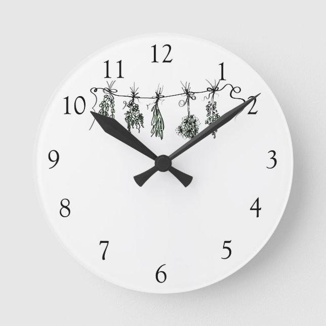 Herbal garden drawing minimalist botanical boho round clock (Front)