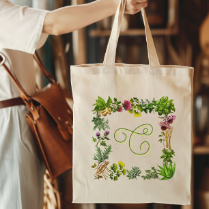 Herbal Gardener Monogram Initial Tote Bag
