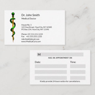 Herbal Green Rod of Asclepius Gold Medical Appointment Card
