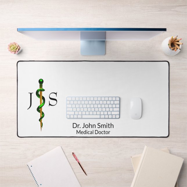 Herbal Green Rod of Asclepius Gold Medical Desk Mat (Office 1)