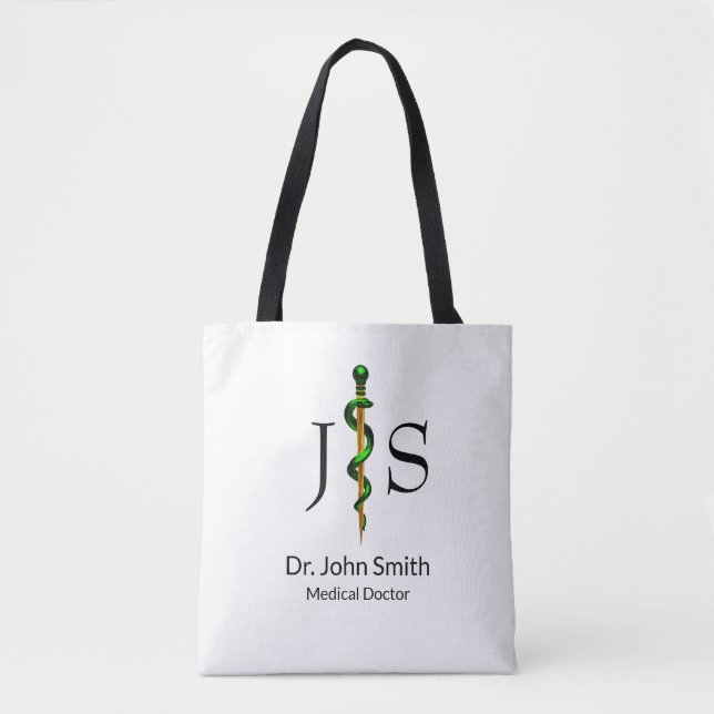 Herbal Green Rod of Asclepius Gold Medical Tote Bag (Front)