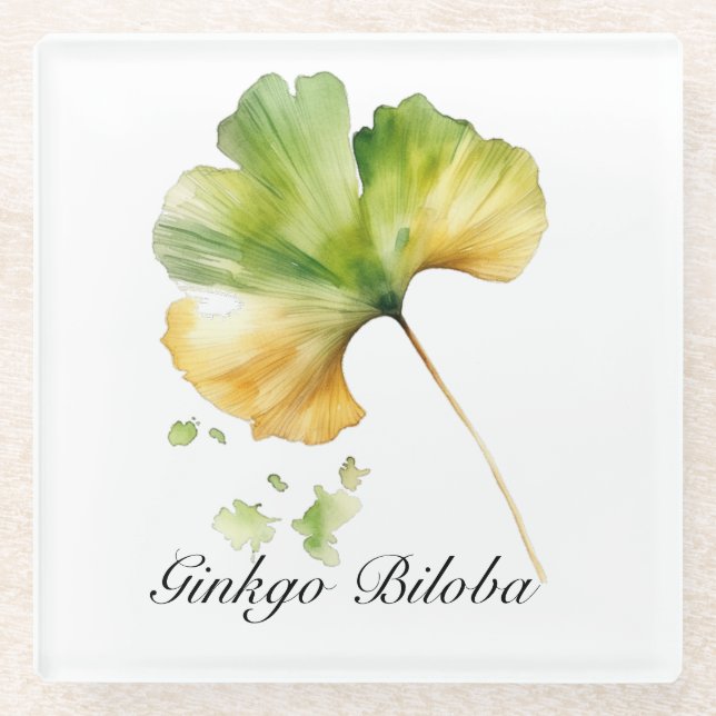 Herbal Life: Ginkgo Biloba customizable Glass Coaster (Front)