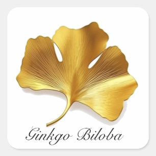 Herbal Life: Gold Ginkgo Biloba leaf customizable Square Sticker