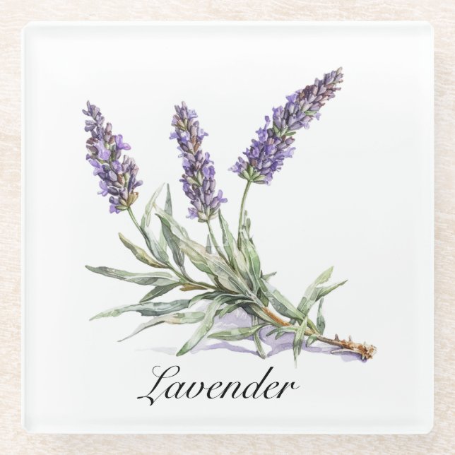Herbal Life: Lavender, customizable  Glass Coaster (Front)