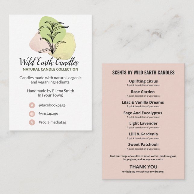 Herbal Organic Candle And Soap Product Range Card (Front/Back)