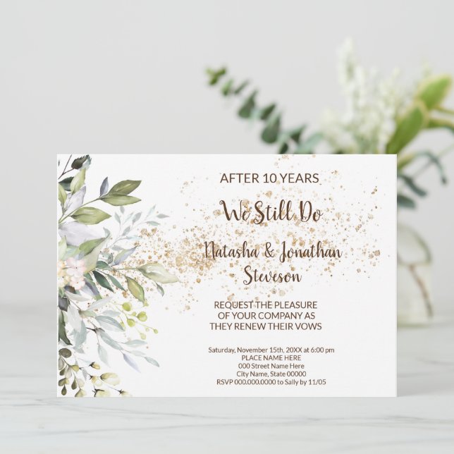 Herbal Wedding Anniversary Renewal Vows Invitation (Standing Front)