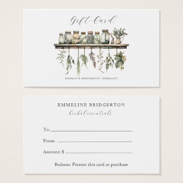 Herbalist Gift Certificate (Devant & derrière)