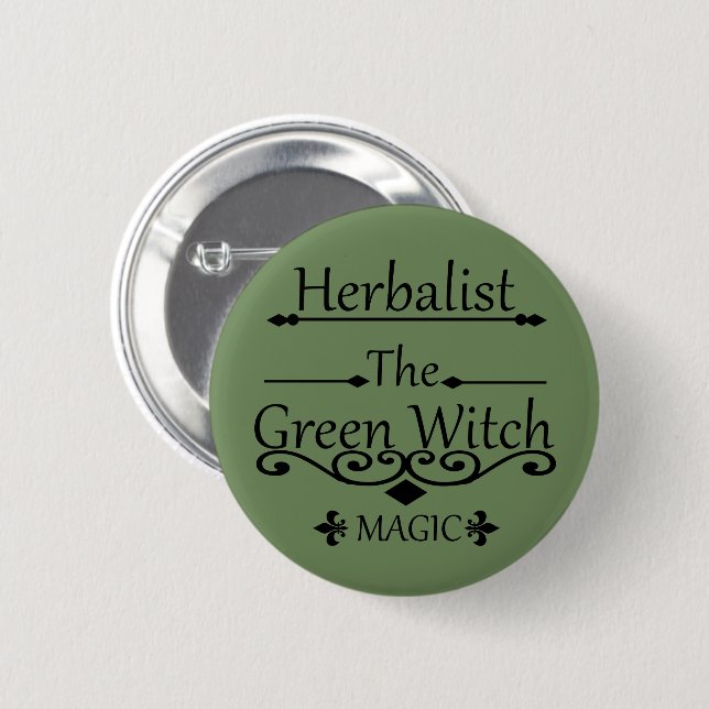 Herbalist green witch magic natural medicine 2 inch round button (Front & Back)