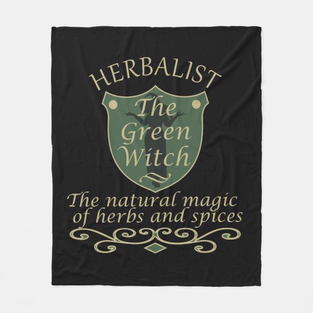 Herbalist green witch magic natural medicine fleece blanket (Front)