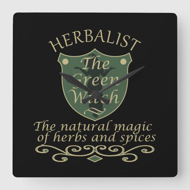 Herbalist green witch magic natural medicine square wall clock (Front)