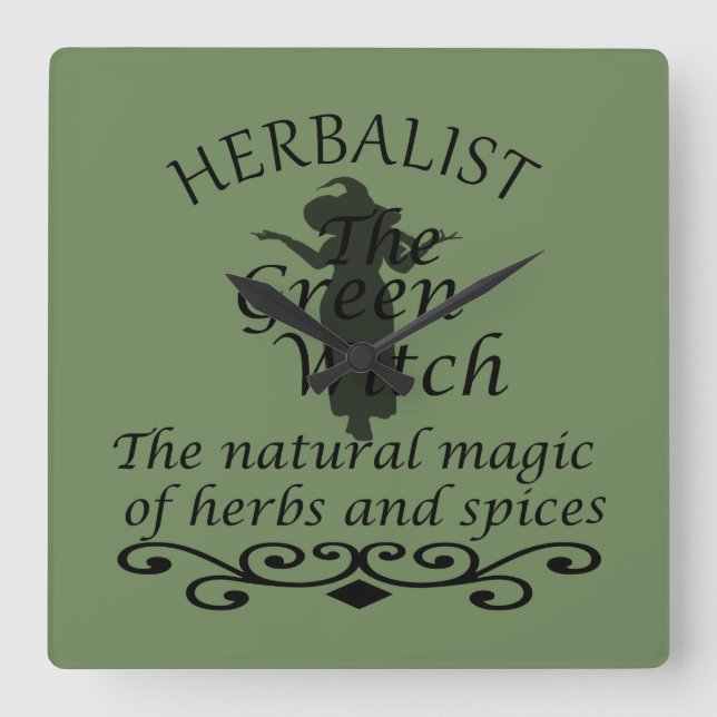 Herbalist green witch magic natural medicine square wall clock (Front)