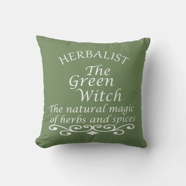 Herbalist green witch magic natural medicine throw pillow (Front)