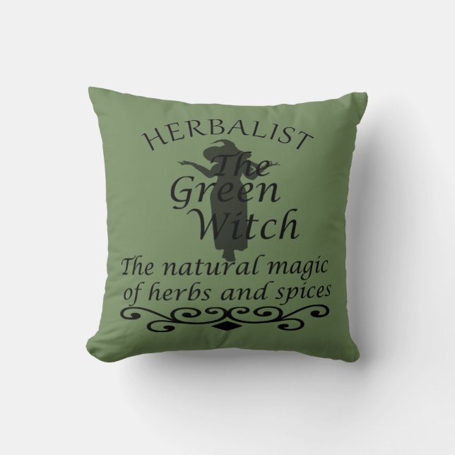 Herbalist green witch magic natural medicine throw pillow (Front)