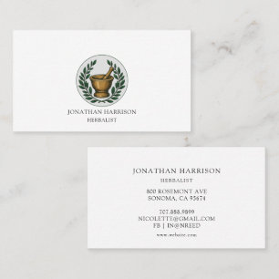 Herbalist Illustrated Mortar Pestle  Business Card