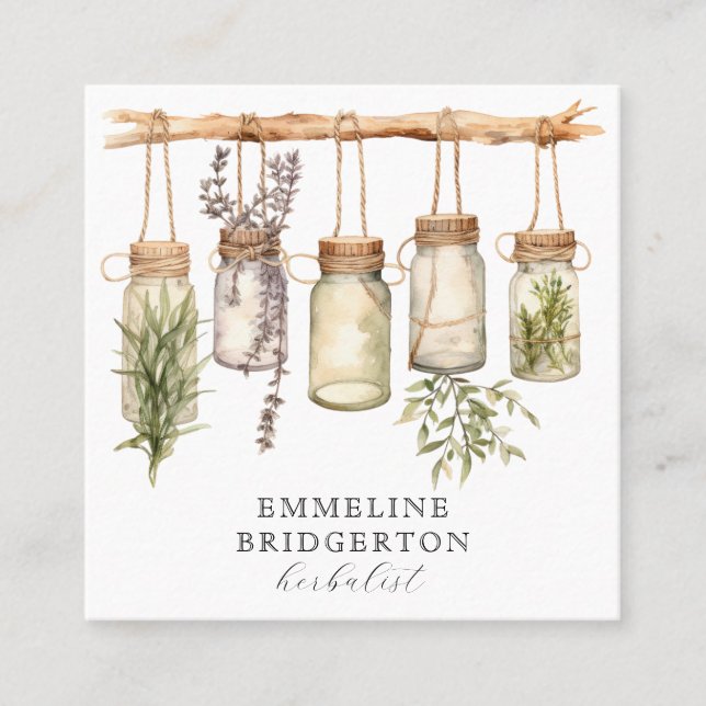 Herbalist Plants Watercolor  Square Business Card (Front)
