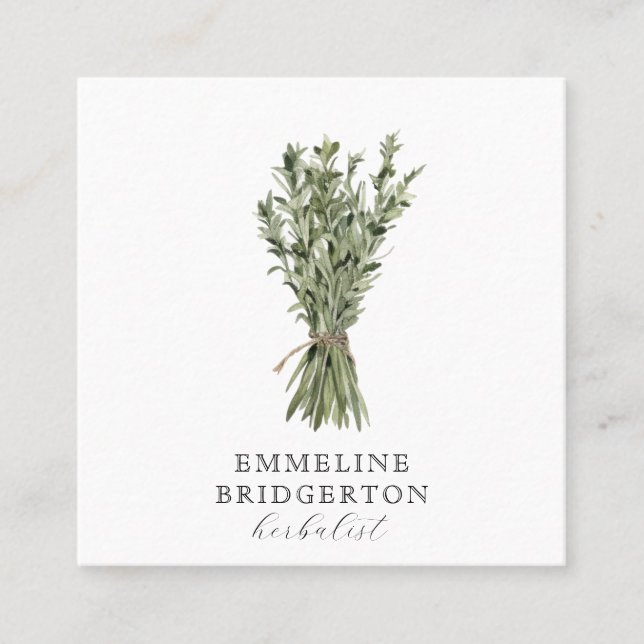 Herbalist Plants Watercolor  Square Business Card (Front)