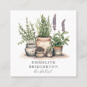 Herbalist Plants Watercolor  Square Business Card