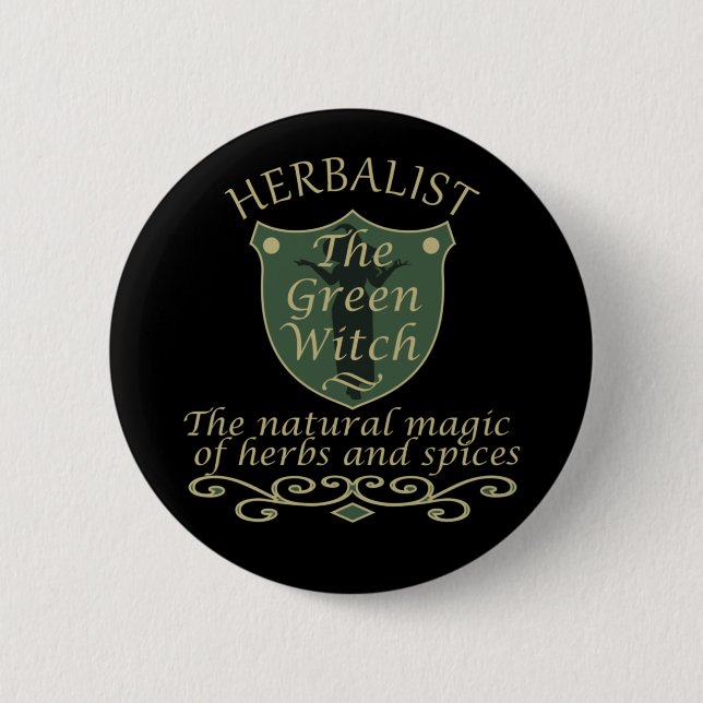 herbalist the green witch 2 inch round button (Front)