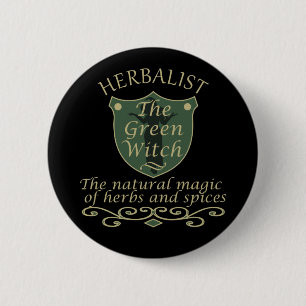 herbalist the green witch 2 inch round button