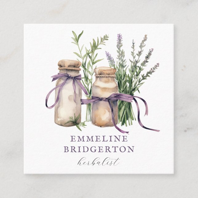 Herbalist Watercolor  Square Business Card (Front)