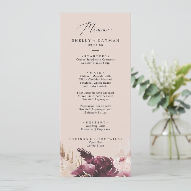Herbe Boho Pampas | Menu Dîner Mariage Peach (Debout devant)