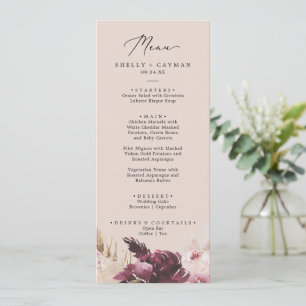 Herbe Boho Pampas Menu Dîner Mariage Peach