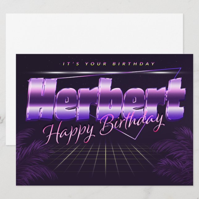 Herbert Nom Prénom carte rétro lilas anniversaire (Devant / Derrière)