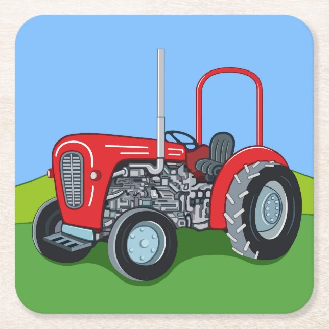 Herbert the Tractor Square Paper Coaster (Front)