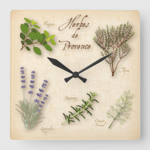Herbes de Provence, Lavender, Thyme, Oregano Square Wall Clock