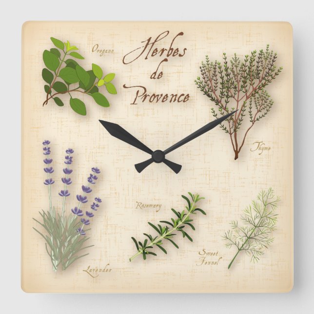 Herbes de Provence, Lavender, Thyme, Oregano Square Wall Clock (Front)