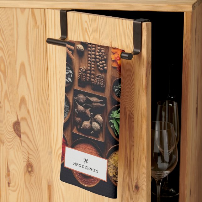 Herbs and Spices Monogram Kitchen Towel (Thirds Fold)