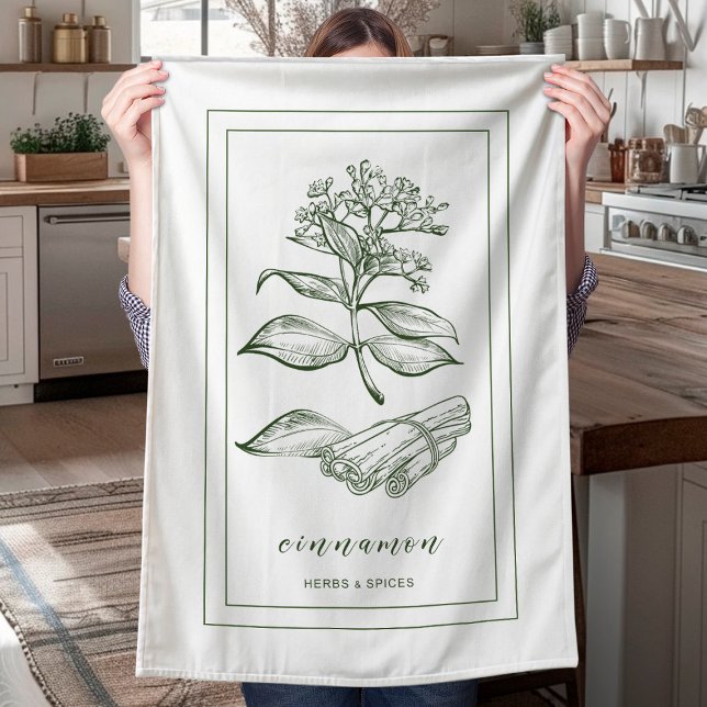 Herbs and Spices Plant Cinnamon Green Kitchen Towel (Creator Uploaded)